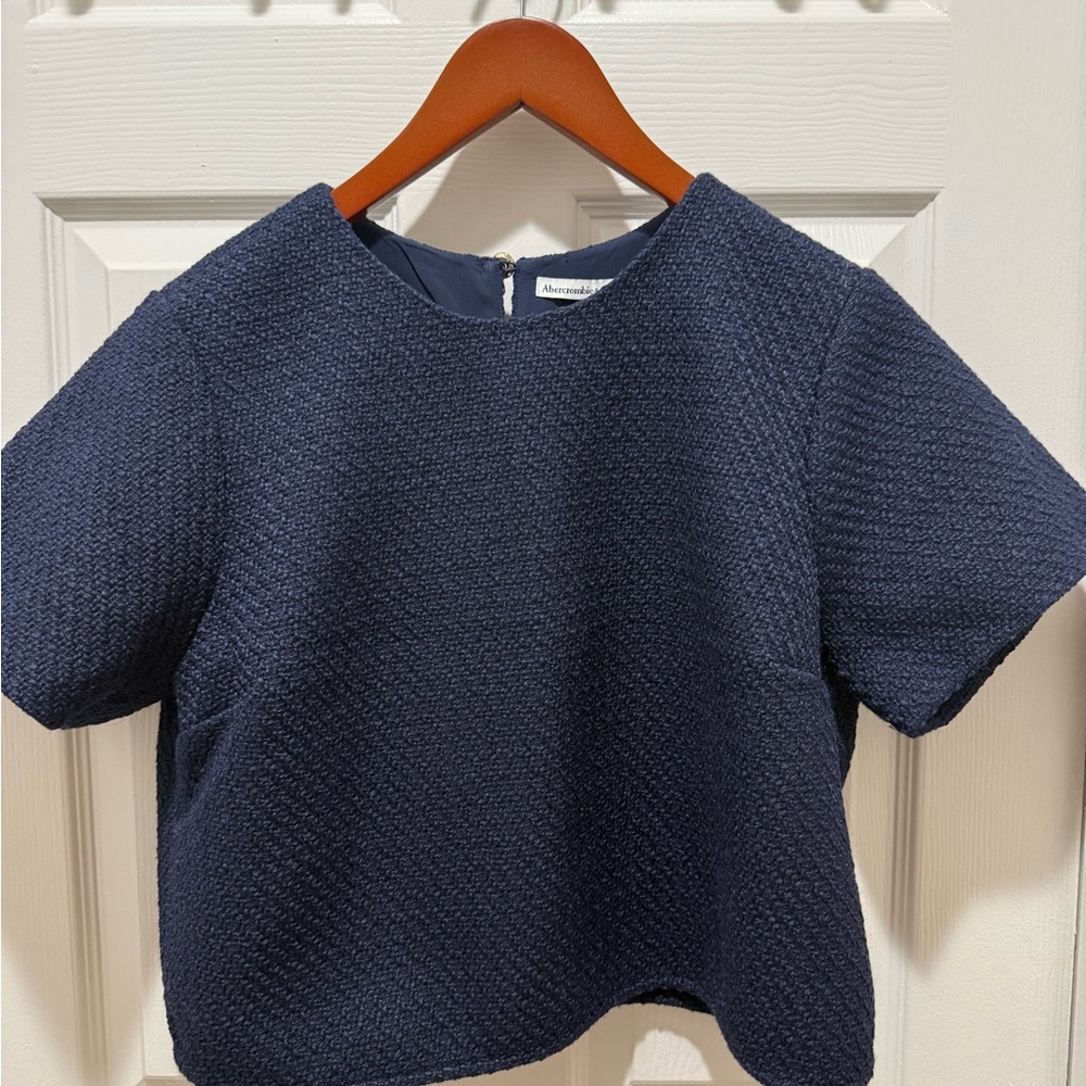 Abercrombie & Fitch Textured Navy Tweed Woven Tee